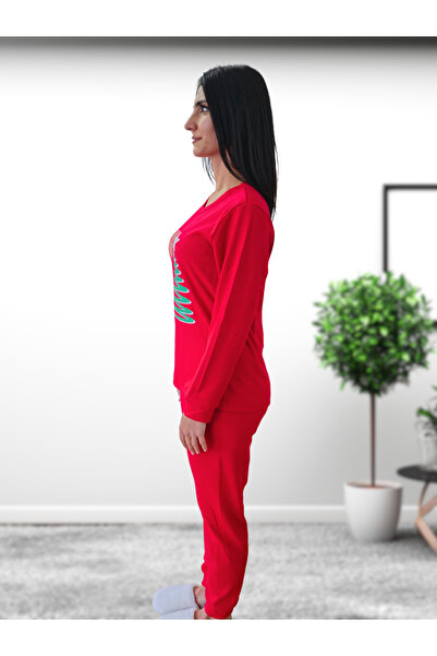 YusGos Printed Cotton Women's New Year Family Pajamas Set (Ho Ho Ho) Red XL