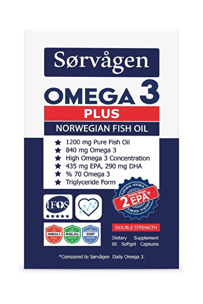 Sorvagen Omega 3 Plus Saf Norveç Balık Yağı, 60 Kapsül, 1200mg