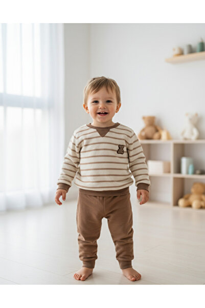 YusGos Striped Monthly Teddy Bear Baby Boy Set Brown 12-18 Months