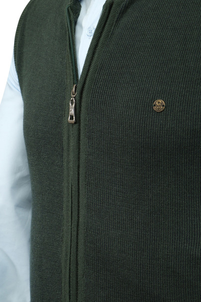 Çizgi Triko Смугастий трикотажний чоловічий жилет на блискавці з кишенями, сталеве плетіння, класичний крій - 5015J