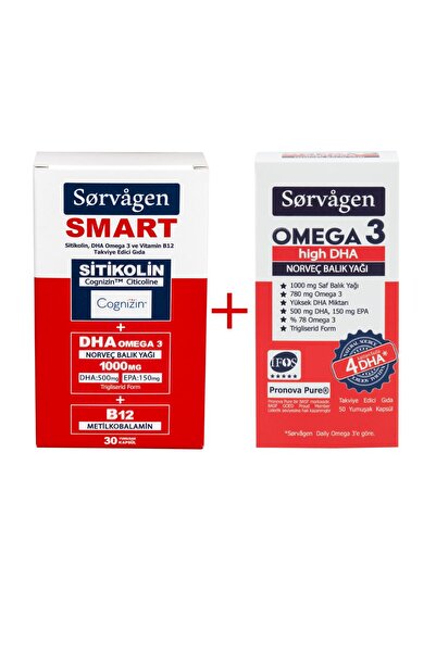 Sorvagen SİTİKOLİN, DHA OMEGA 3, B12 (30 KAPSÜL) + OMEGA 3 HIGH DHA NORVEÇ BALIK YAĞI