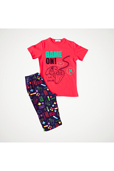 Newteam طقم بيجامة للأولاد بأكمام قصيرة منقوشة مع بنطلون كابري، 5 سنوات، وردي