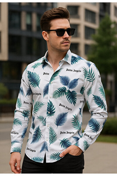 YusGos Men's Regular Fit Regular Collar Long Sleeve Easy Iron Patterned Premium Cotton Shirt White m