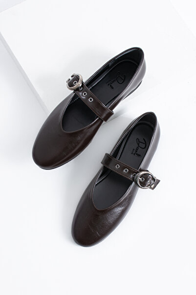 DUXAL SHOES Esta Brown Buckle Detailed Mary Jane Women's Ballet Flats