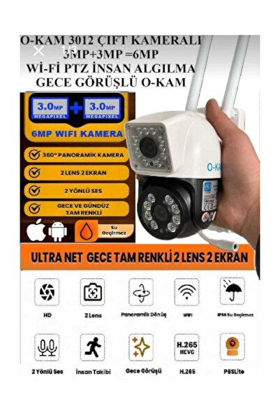 O-KAM PRO O-KAM 3012 6MP 3MP+3MP Çift Lens Wi-Fi PTZ Kamera Renkli Gece Görüş...