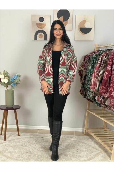 YusGos Women's Single Pocket Patterned Thick Lumberjack Jacket Shirt (Green-Burgundy) Standard Green