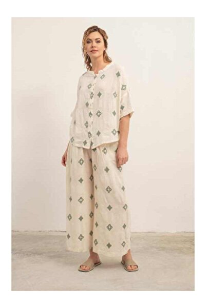 İpekçi Otantik Bordered Women's Trousers Mi̇nt