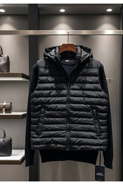 YusGos Men's Waterproof Zippered Pocket Hooded High Quality Large Size Inflatable Padded Vest