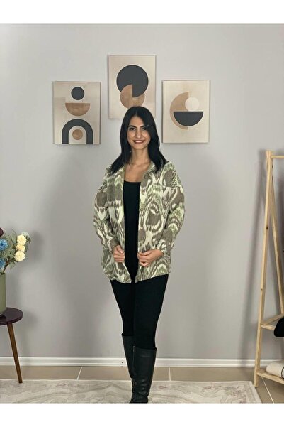 YusGos Women's Single Pocket Patterned Thick Lumberjack Jacket Shirt (Khaki-White) Standard Khaki