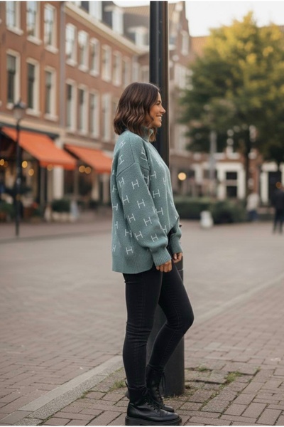 YusGos Women's Half Turtleneck Balloon Sleeve Oversized High Quality Winter Knitwear Sweater