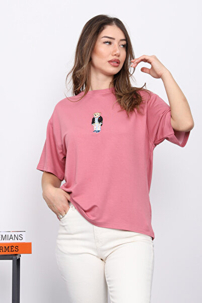 İmajButik Dusty Rose Vezena Modal Kratki rukav T-shirt