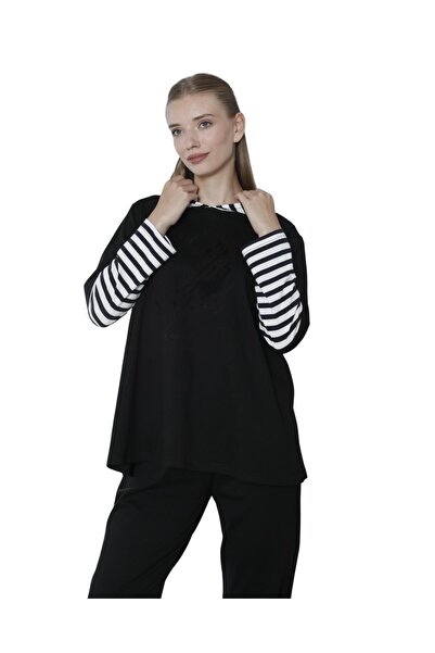 LİMİSSİ طقم بدلة رياضية من الفيسكوز باللون الأسود مصنوع من القطن بنسبة 100% ب...