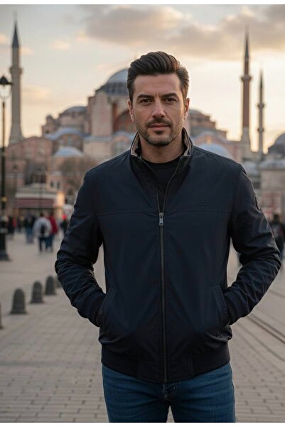 YusGos Men's Windproof and Waterproof High Quality m Transitional Coat with Knitted Detail on the Collar