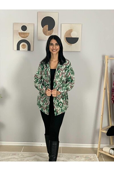 YusGos Women's Single Pocket Patterned Thick Lumberjack Jacket Shirt (Green-Brown) Standard Green