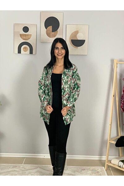 YusGos Women's Single Pocket Patterned Thick Lumberjack Jacket Shirt (Green-Brown) Standard Green