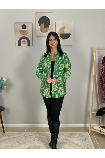 YusGos Women's Single Pocket Patterned Thick Lumberjack Jacket Shirt (Green) Standard Green