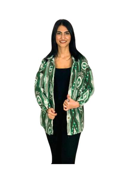 YusGos Women's Single Pocket Patterned Thick Lumberjack Jacket Shirt (Green) Standard Green