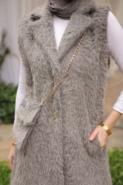 İmajButik Smoked Bag Angora Plush Fur Vest with Gift