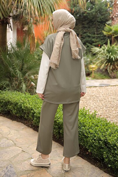 İmajButik Khaki Scuba Vest and Pants Three-Piece Set
