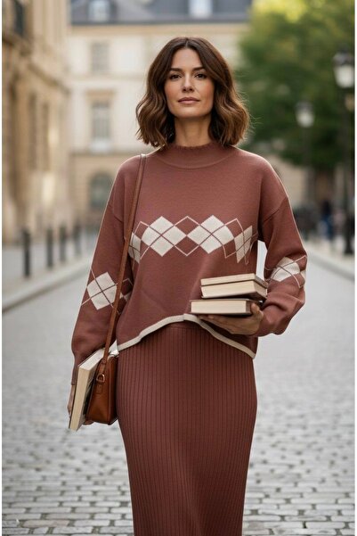 YusGos Women's Argyle Pattern Sweater Knitwear Dress