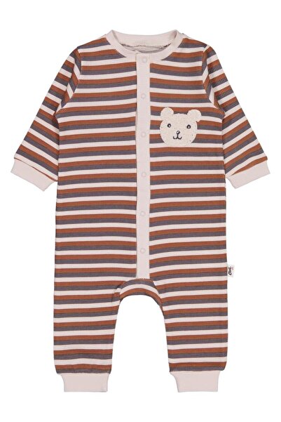 Civil Baby Striped Print 6-18 Months Jumpsuit - Beige