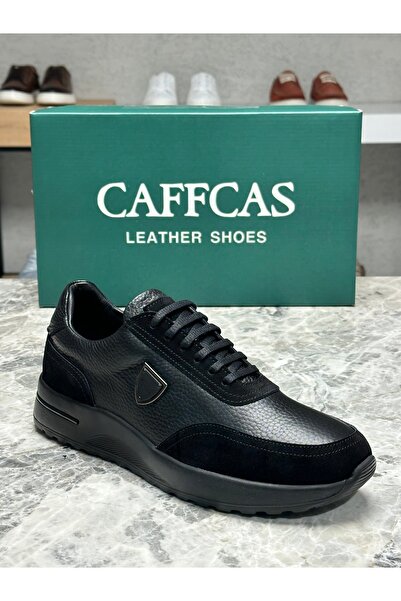 Caffcas Genuine Leather Black Handmade Sports Casual Men's Shoes 4257