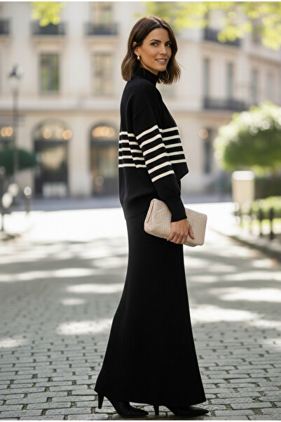 YusGos Women's Sweater Dress with Transverse Fine Line Pattern