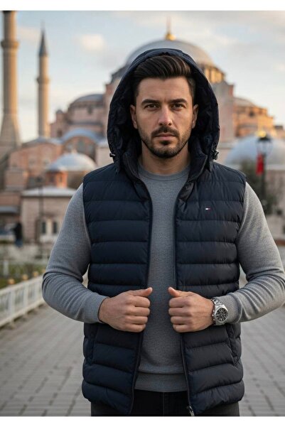 YusGos Men's Waterproof Zippered Pocket Hooded High Quality Large Size Inflatable Padded Vest