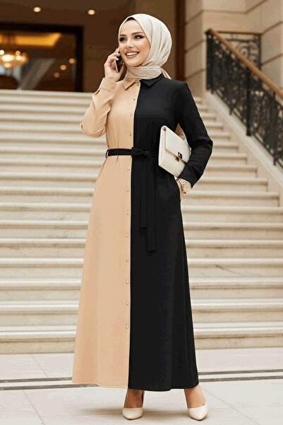 Neva Style Едноцветна черна скромна рокля 3437S