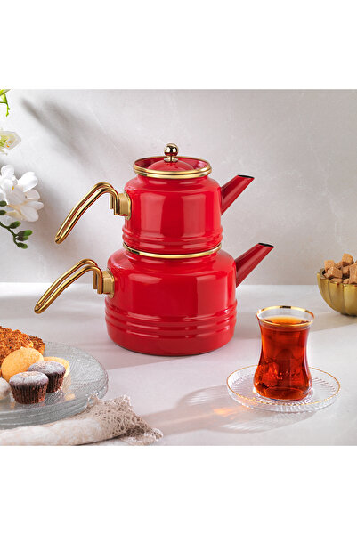 Schafer Emily Enamel Teapot Set 3 Pieces-Red