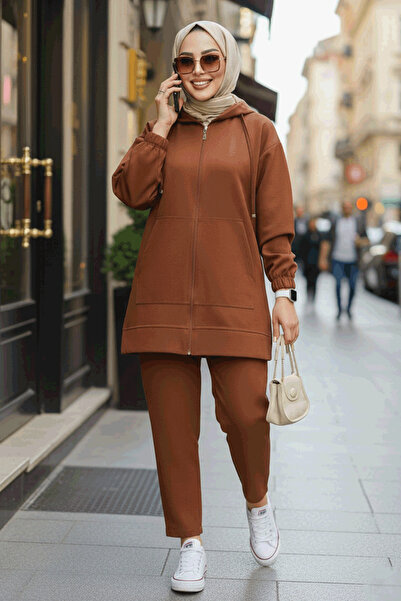 Neva Style Σετ με φερμουάρ Dark Tan Hijab Double Set 10400KTB