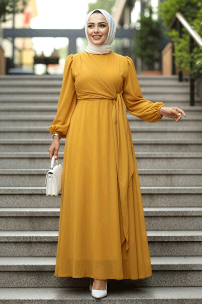 N.S NEVA STYLE Rochie de seară cu detaliu de legare, culoare muștar, 62261HR