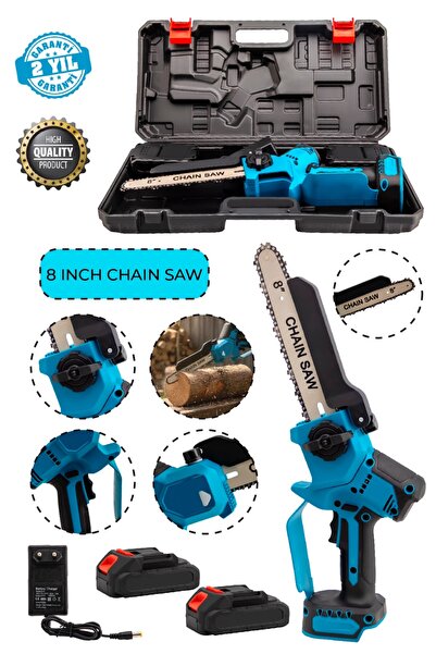 MOONSHOP Pro Seri Çift Akü Otomatik Yağlamalı El Testeresi Ağaç Odun Dal Kesm...