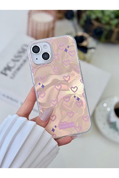 Go Aksesuar Iphone 15 - 14 - 13 Uyumlu Romantik Kalp Renk Geçişli Parlak Tasa...