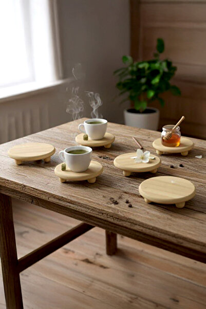 Kitchen Life 6-Piece Natural Bamboo Mini Ball-Shaped Pedestal Cup Holder, Breakfast Stand and Presentation Stand