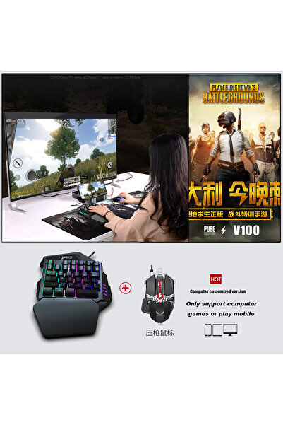 HXSJ لوحة مفاتيح ألعاب J50 بيد واحدة، 35 مفتاحًا، إضاءة خلفية LED، ماوس ألعاب سلكي