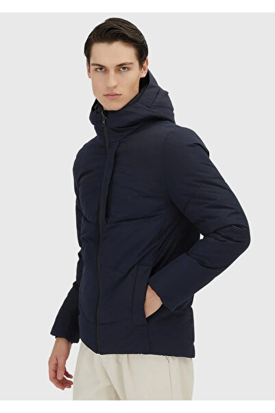 Ramsey Navy Blue Regular Fit Hooded Casual Woven Coat