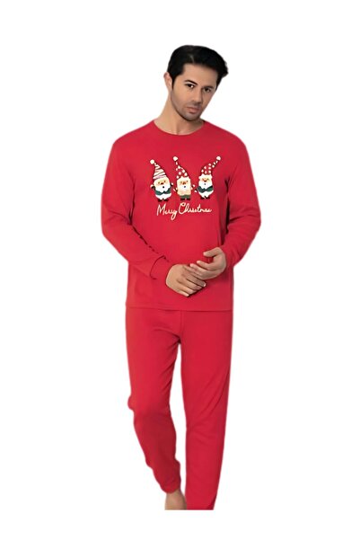 YusGos Santa Claus Printed Cotton Men's New Year Family Pajamas Set Red S