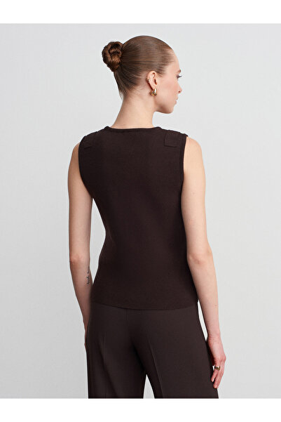 Dilvin 10823 Детайлна плетена блуза с аксесоари - тъмнокафява