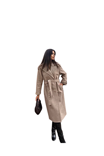 rengamoda Women's epaulet waist belted lined stamp coat