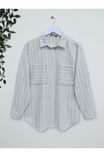 HİJABAYA Льняна сорочка - з каменем та смужками