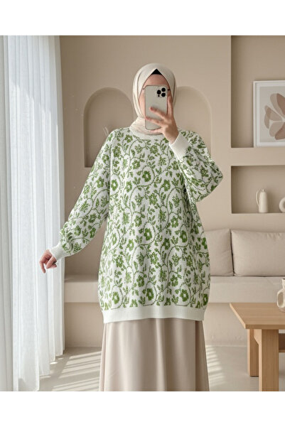 HİJABAYA Πλεκτό τουνίκ με στρογγυλή λαιμόκοψη με λουλούδια