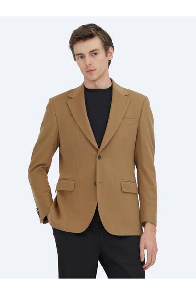 Kip Camel Hair Plain Modern Fit Wool Blend Jacket