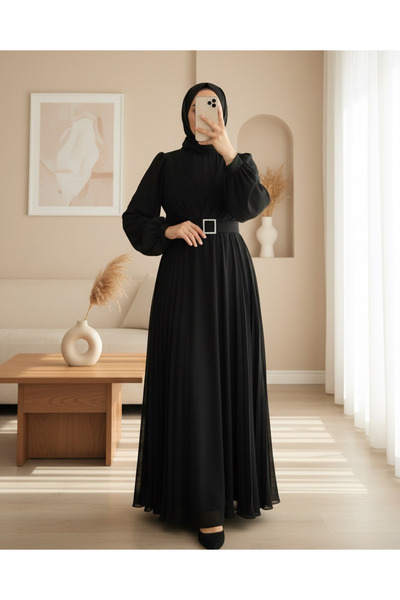 HİJABAYA Πλισέ μπροστινό φόρεμα με πέτρα ζώνης