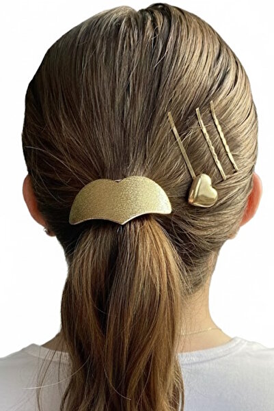 CAŞ DEKORASYON Set gumene i žičane kopče u obliku srca zlatne boje