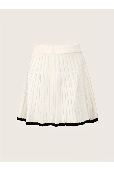 Cistern İstanbul Women's White Polo Neck Stripe Detailed Skirt Sweater Double Set