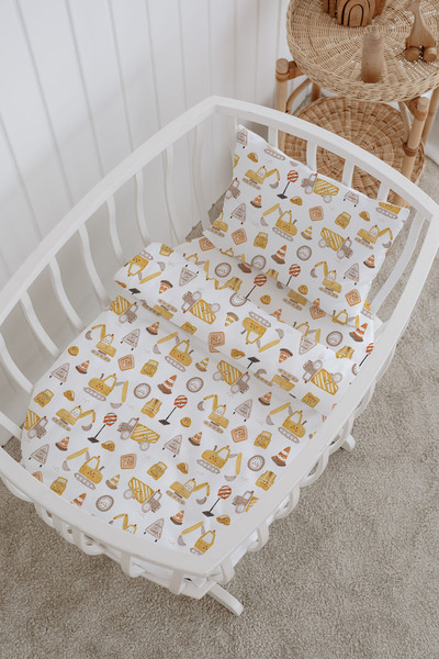 Messido 100% Cotton Poplin Baby Crib Bedding Set 80X120 cm - Cute Work Machines