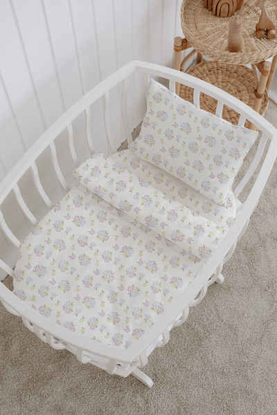 Messido 100% Cotton Poplin Baby Crib Bedding Set 80X120 cm - Pastel Spring Flowers