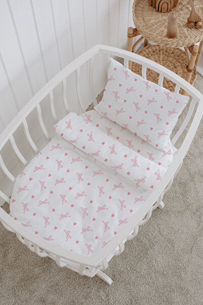 Messido 100% Cotton Poplin Mother's Side Crib Bedding Set 60X100 cm - Pink Bow Tale