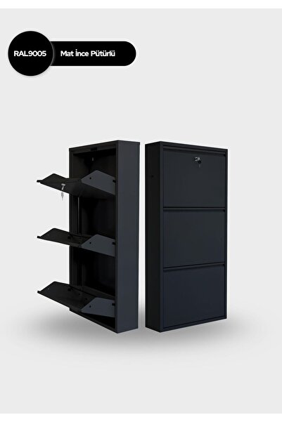 mobilyapratik Kilitli 3'lü Metal Ayakkabılık - Siyah